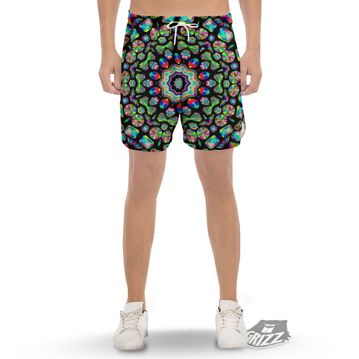 Gems Kaleidoscope Colorful Print Men's Gym Shorts-grizzshop