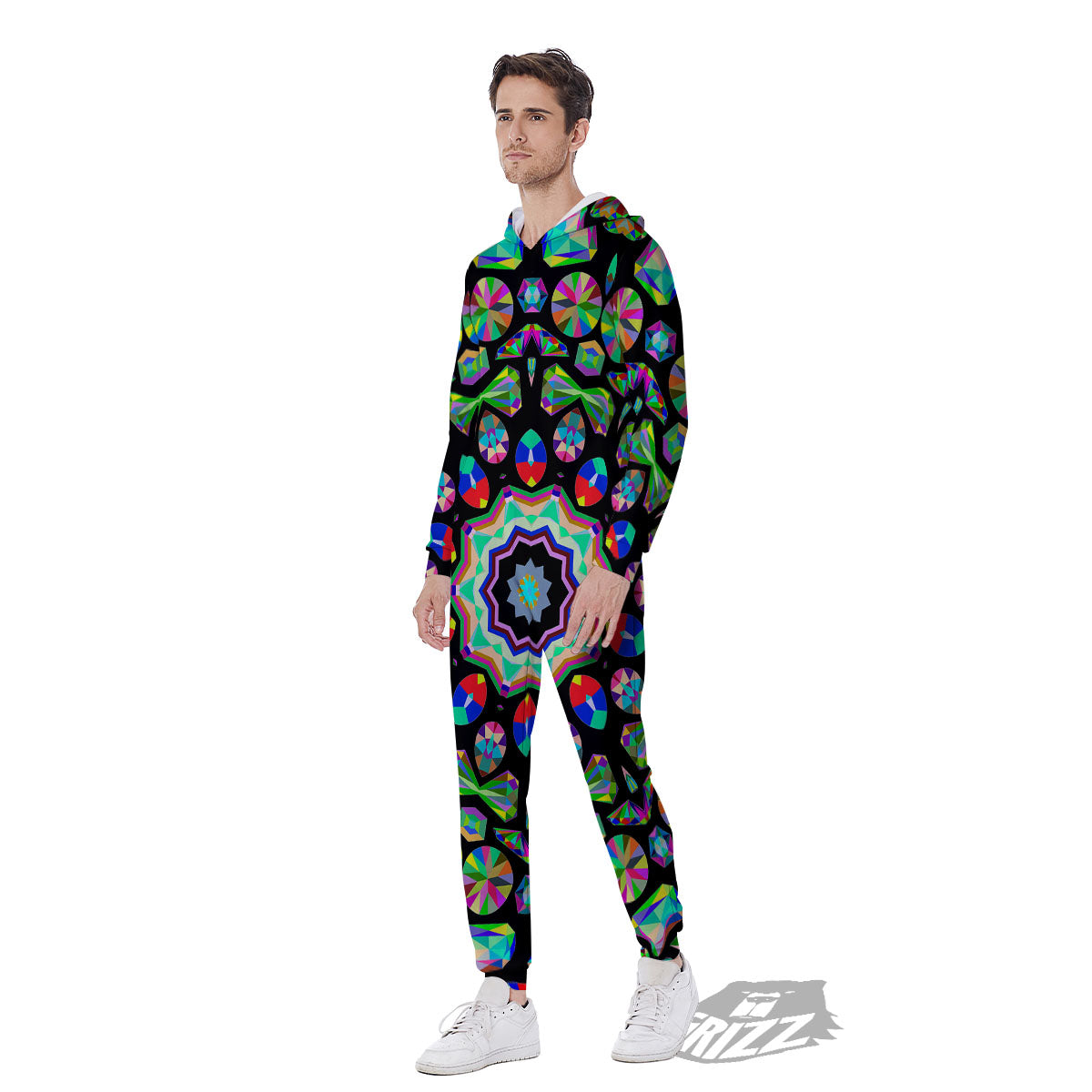 Gems Kaleidoscope Colorful Print Men's Jumpsuit-grizzshop