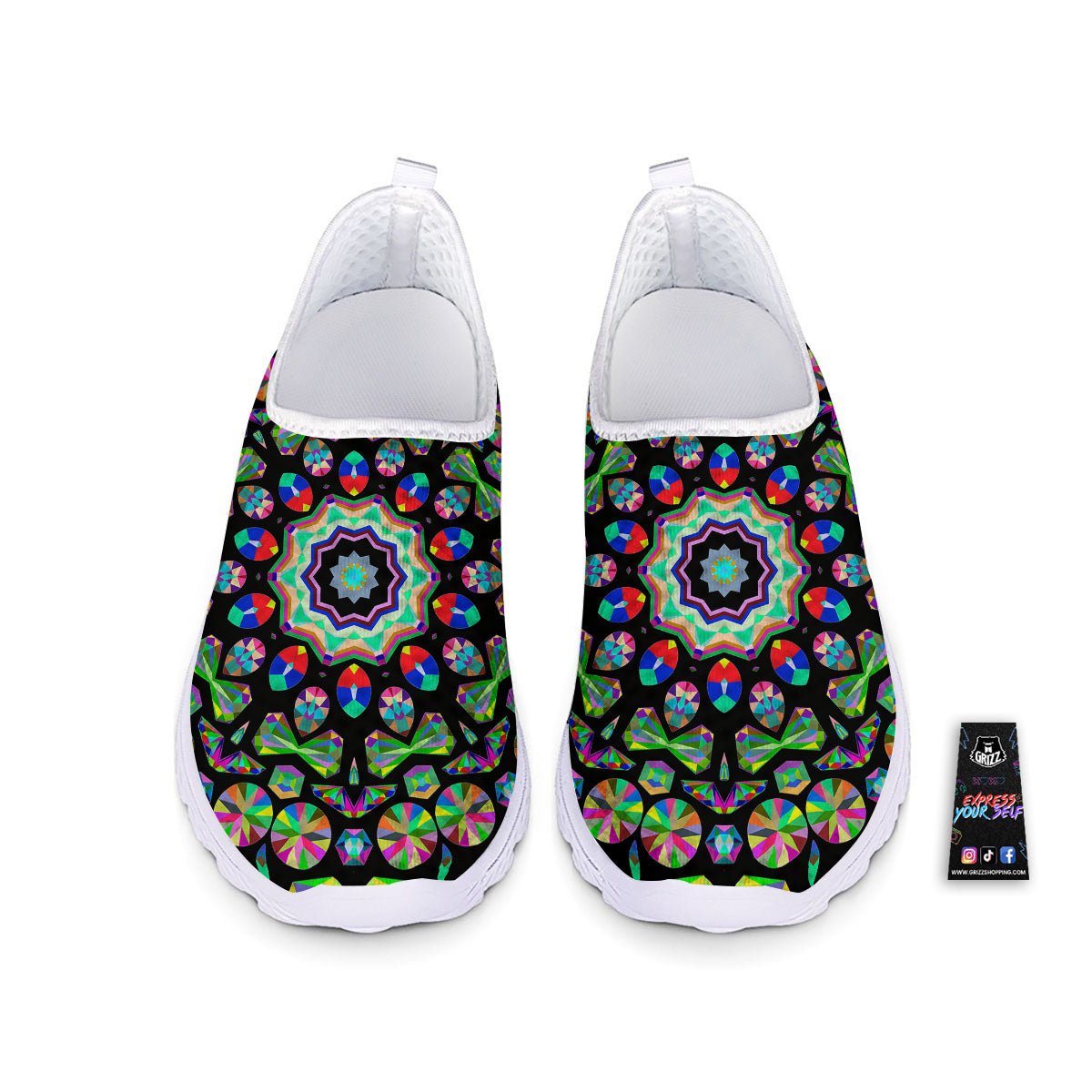 Gems Kaleidoscope Colorful Print Nurse Shoes-grizzshop
