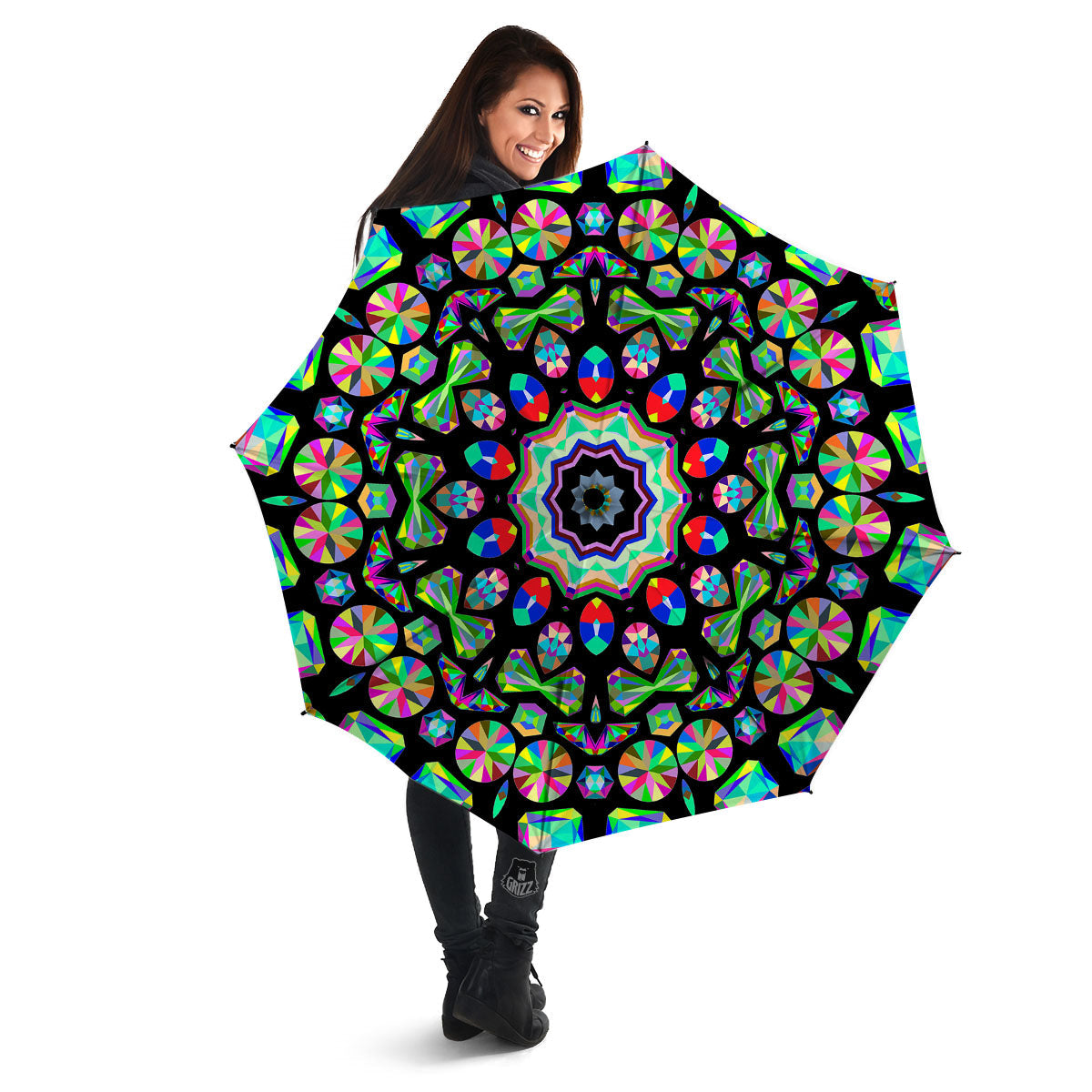 Gems Kaleidoscope Colorful Print Umbrella-grizzshop