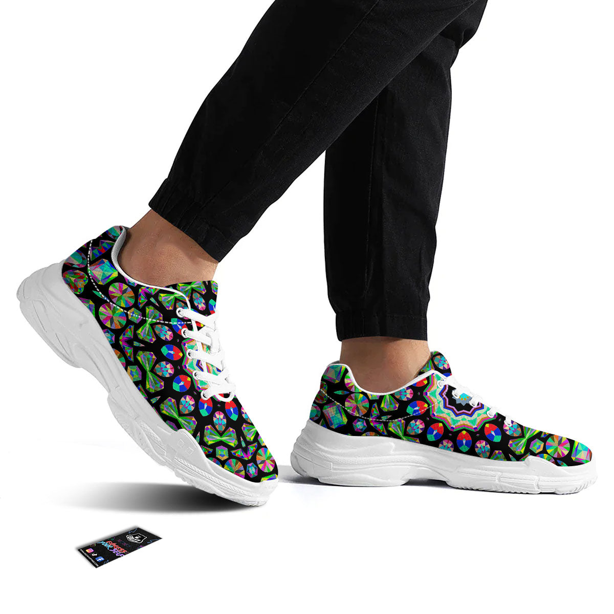 Gems Kaleidoscope Colorful Print White Chunky Shoes-grizzshop