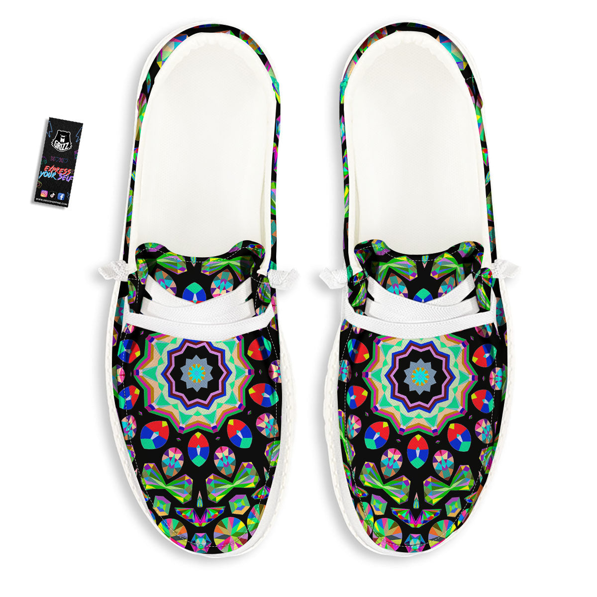 Gems Kaleidoscope Colorful Print White Loafers-grizzshop