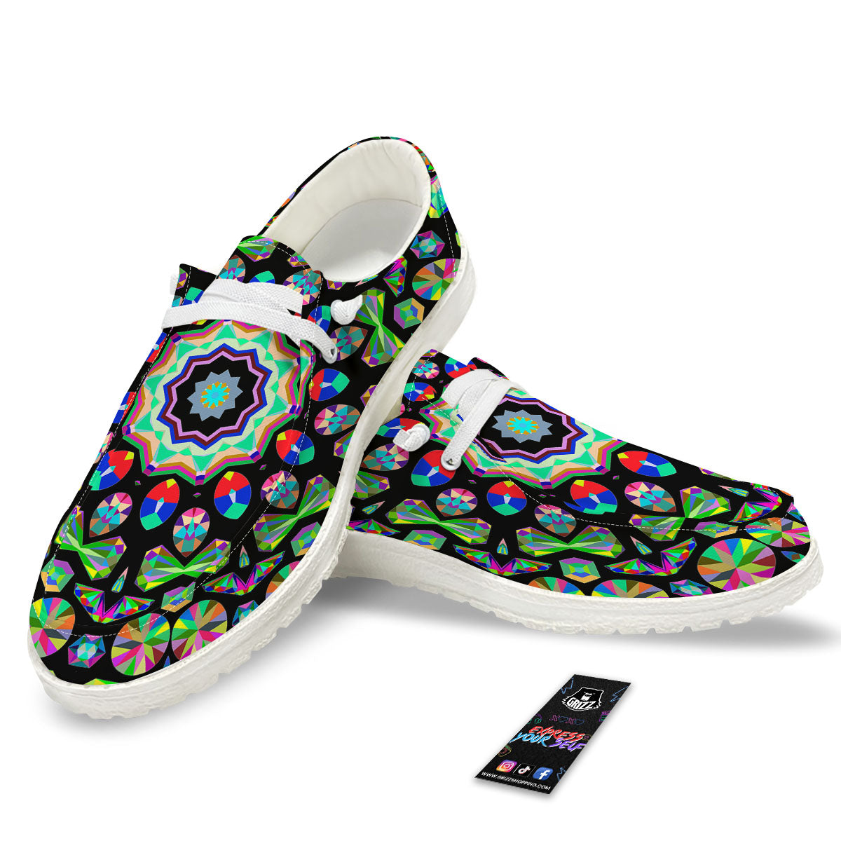 Gems Kaleidoscope Colorful Print White Loafers-grizzshop