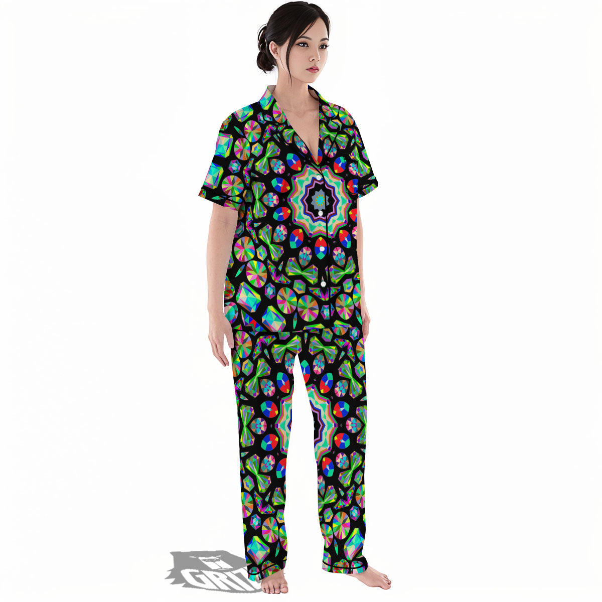 Gems Kaleidoscope Colorful Print Women's Pajamas Set-grizzshop