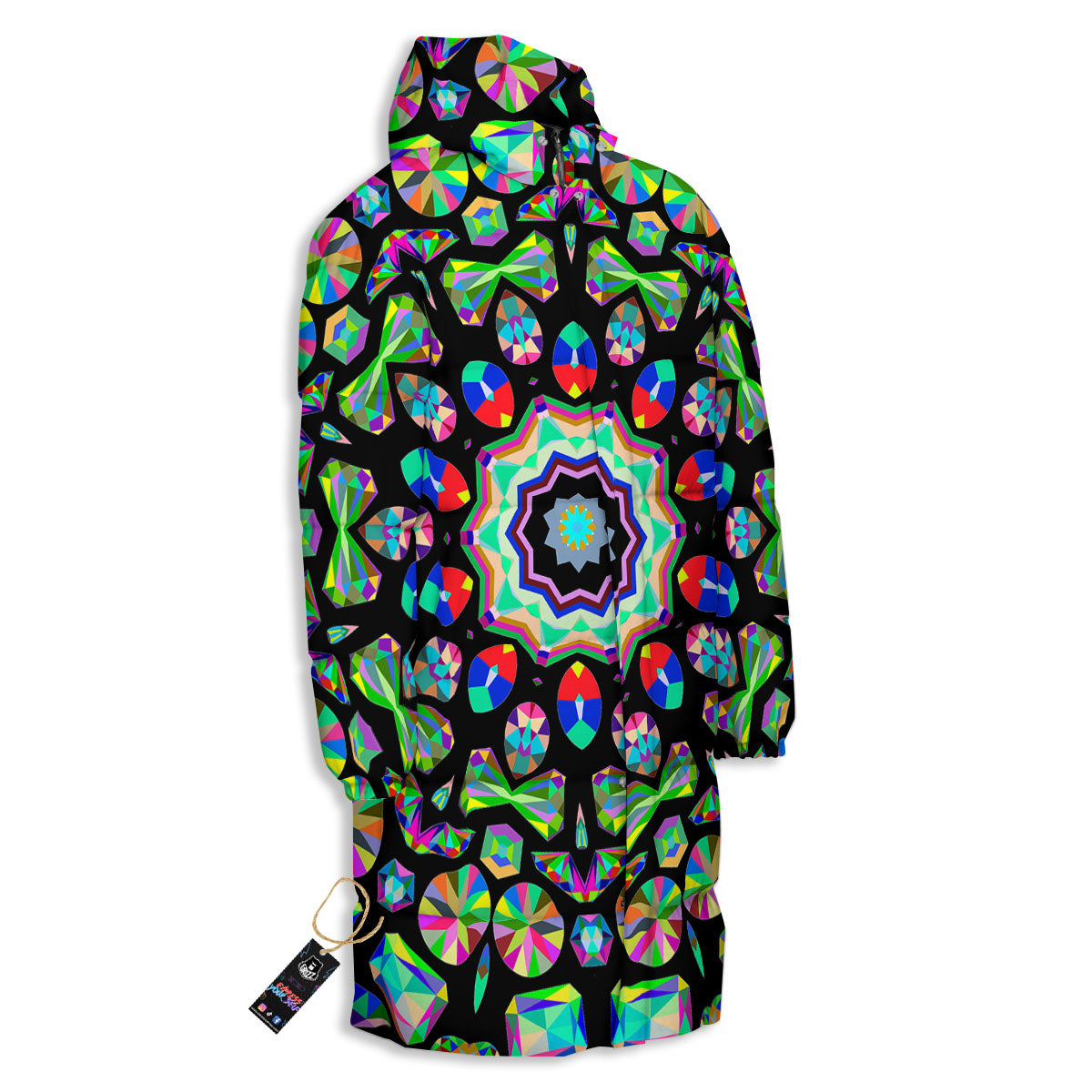 Gems Kaleidoscope Colorful Print Long Down Jacket