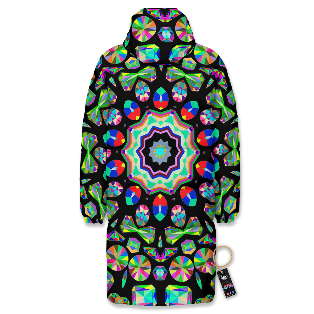 Gems Kaleidoscope Colorful Print Long Down Jacket