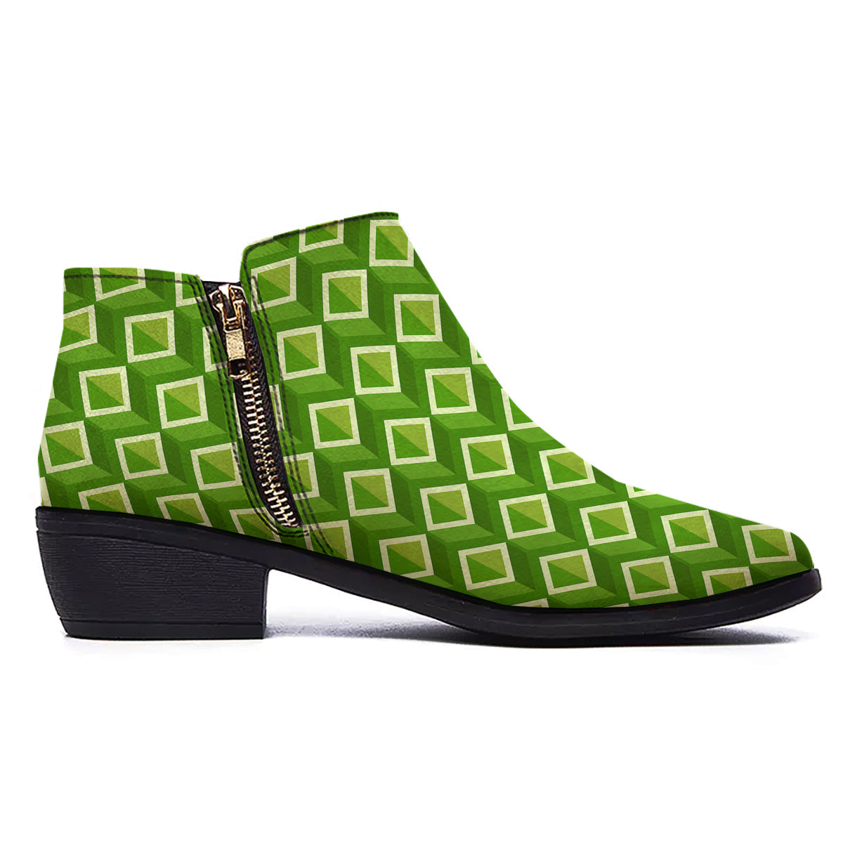 Geometric 3D Bamboo Print Pattern Ankle Boots-grizzshop