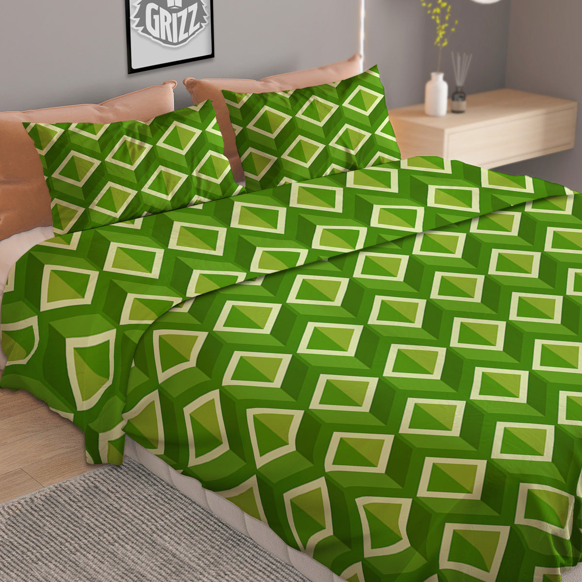 Geometric 3D Bamboo Print Pattern Duvet Cover Bedding Set