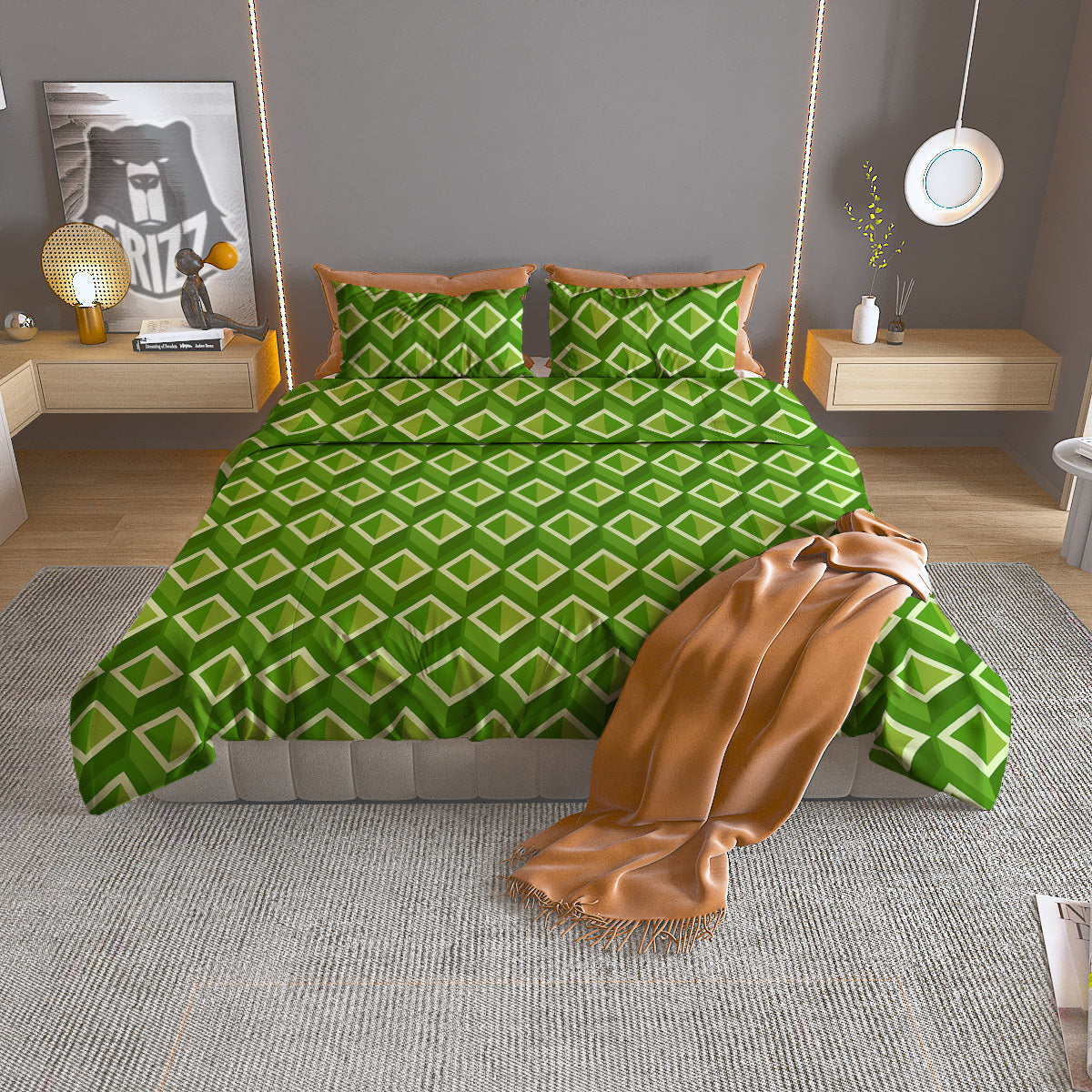 Geometric 3D Bamboo Print Pattern Duvet Cover Bedding Set