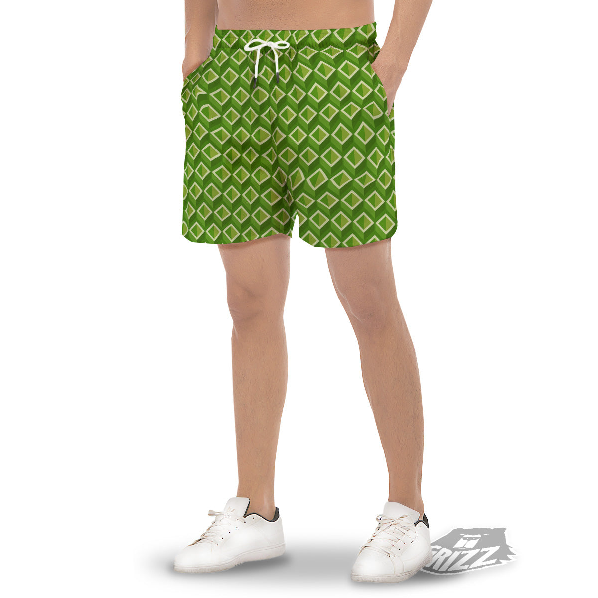 Geometric 3D Bamboo Print Pattern Men's Gym Shorts-grizzshop