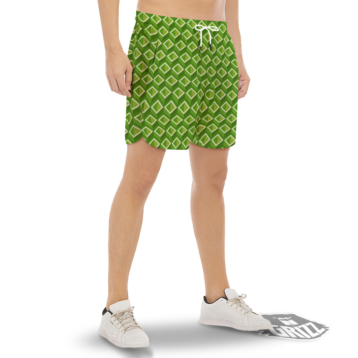 Geometric 3D Bamboo Print Pattern Men's Gym Shorts-grizzshop