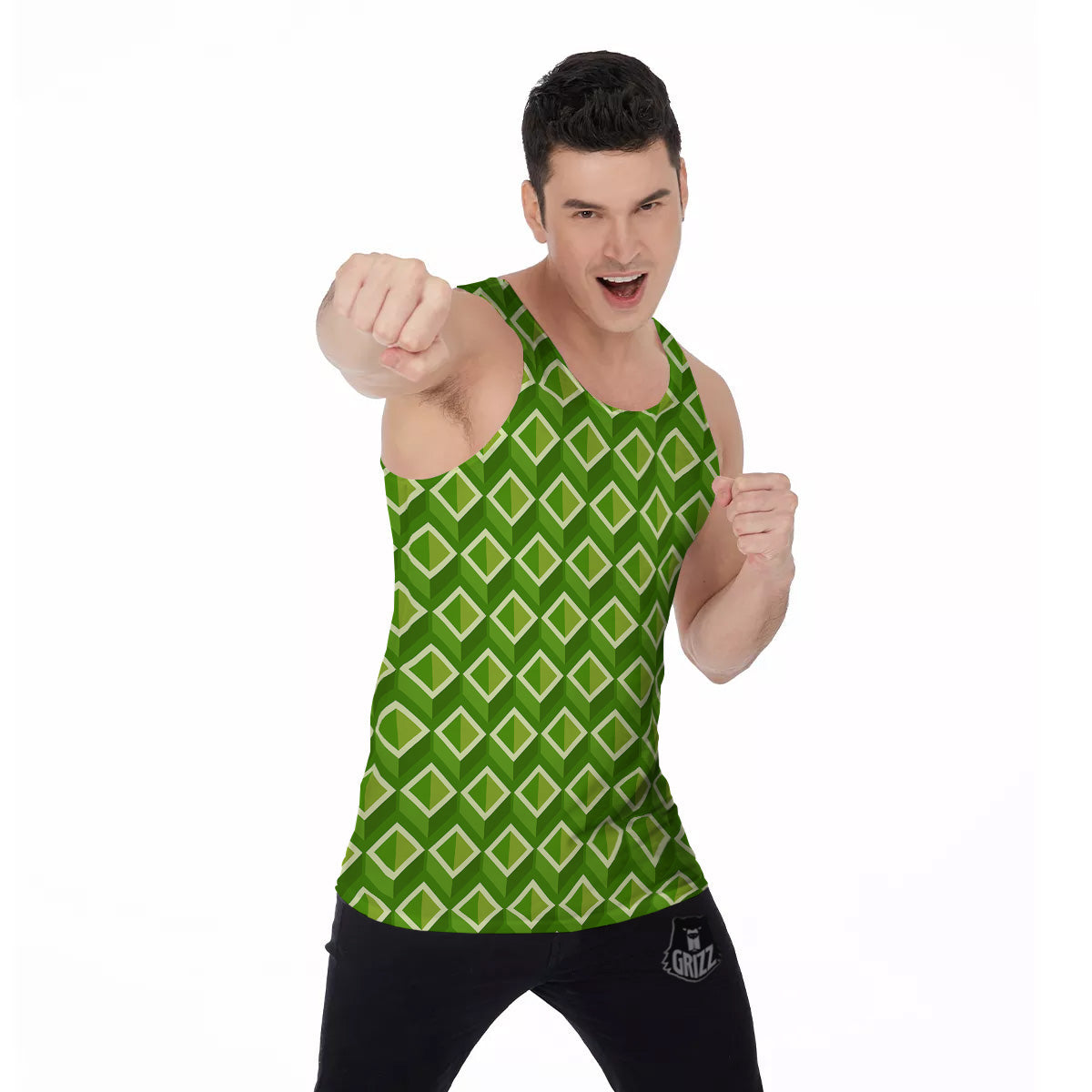 Geometric 3D Bamboo Print Pattern Men's Tank Top-grizzshop