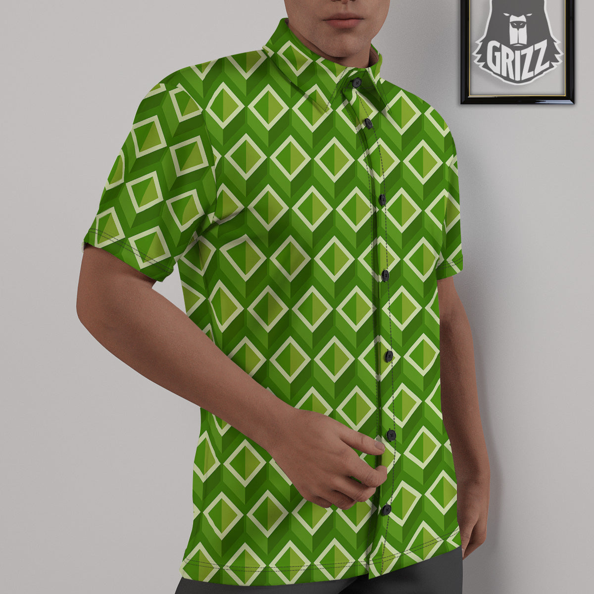 Geometric 3D Bamboo Print Pattern Untucked Shirts-grizzshop