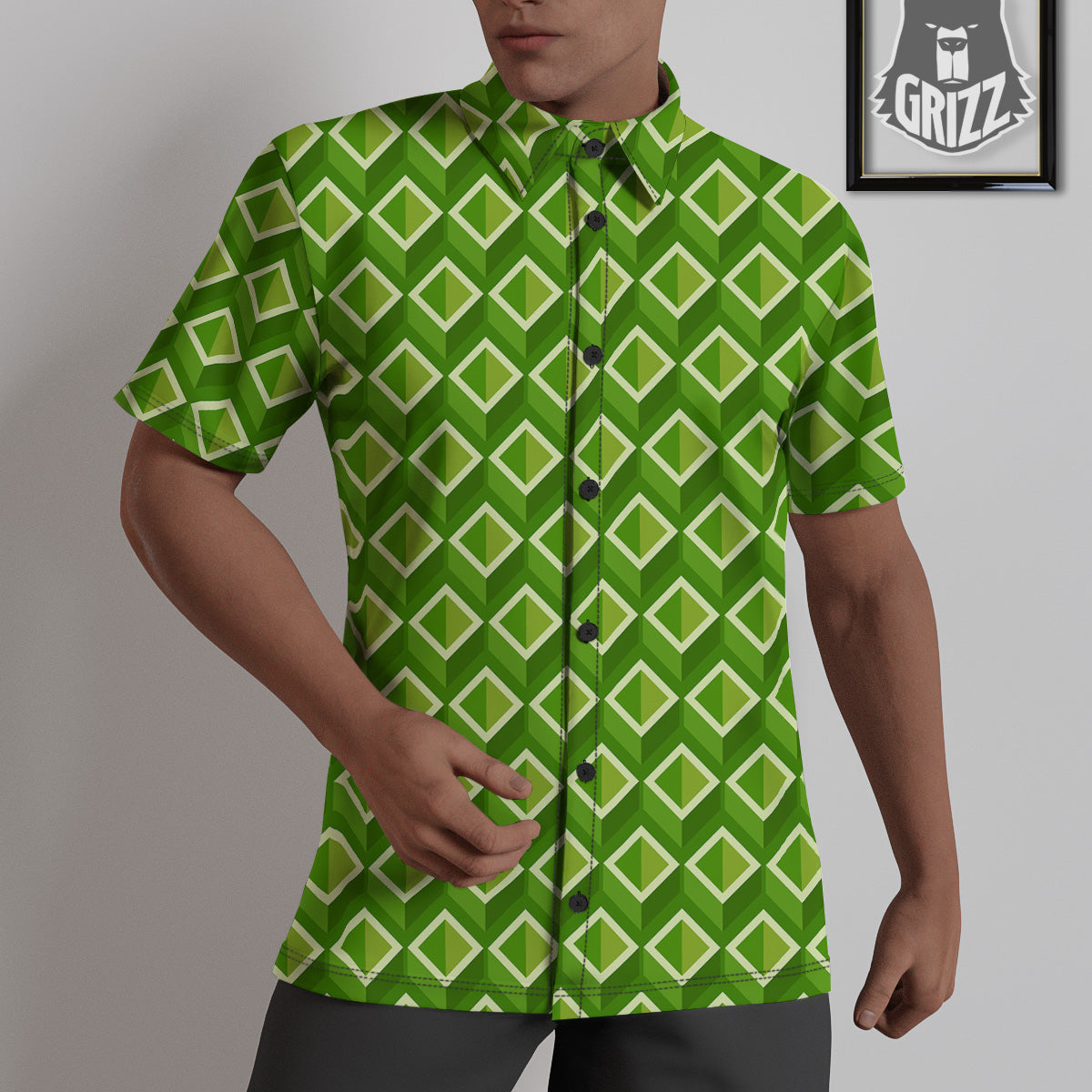 Geometric 3D Bamboo Print Pattern Untucked Shirts-grizzshop
