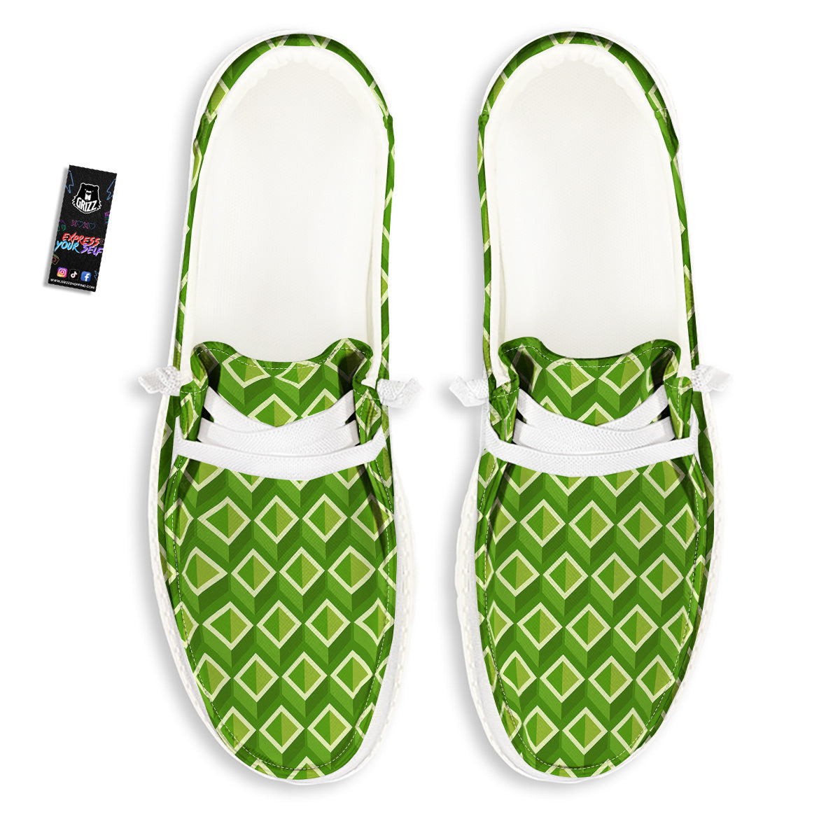 Geometric 3D Bamboo Print Pattern White Loafers-grizzshop