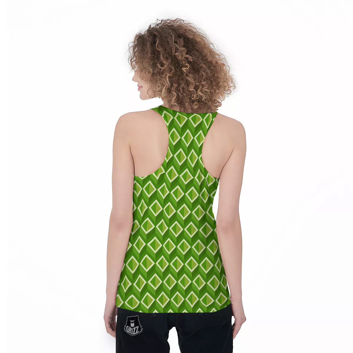 Geometric 3D Bamboo Print Pattern Women's Racerback Tank Top-grizzshop