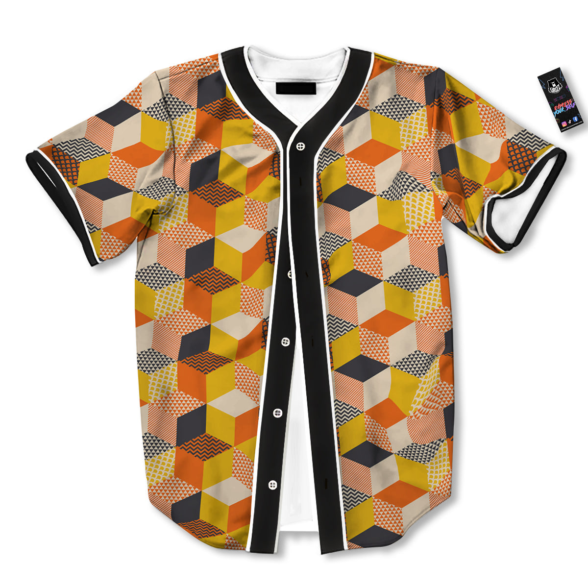 Geometric 60s Print Pattern Baseball Jersey-grizzshop