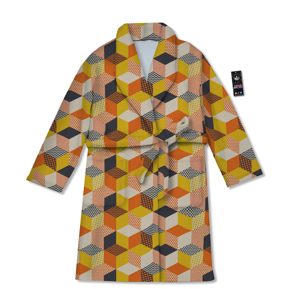 Geometric 60s Print Pattern Bathrobe-grizzshop