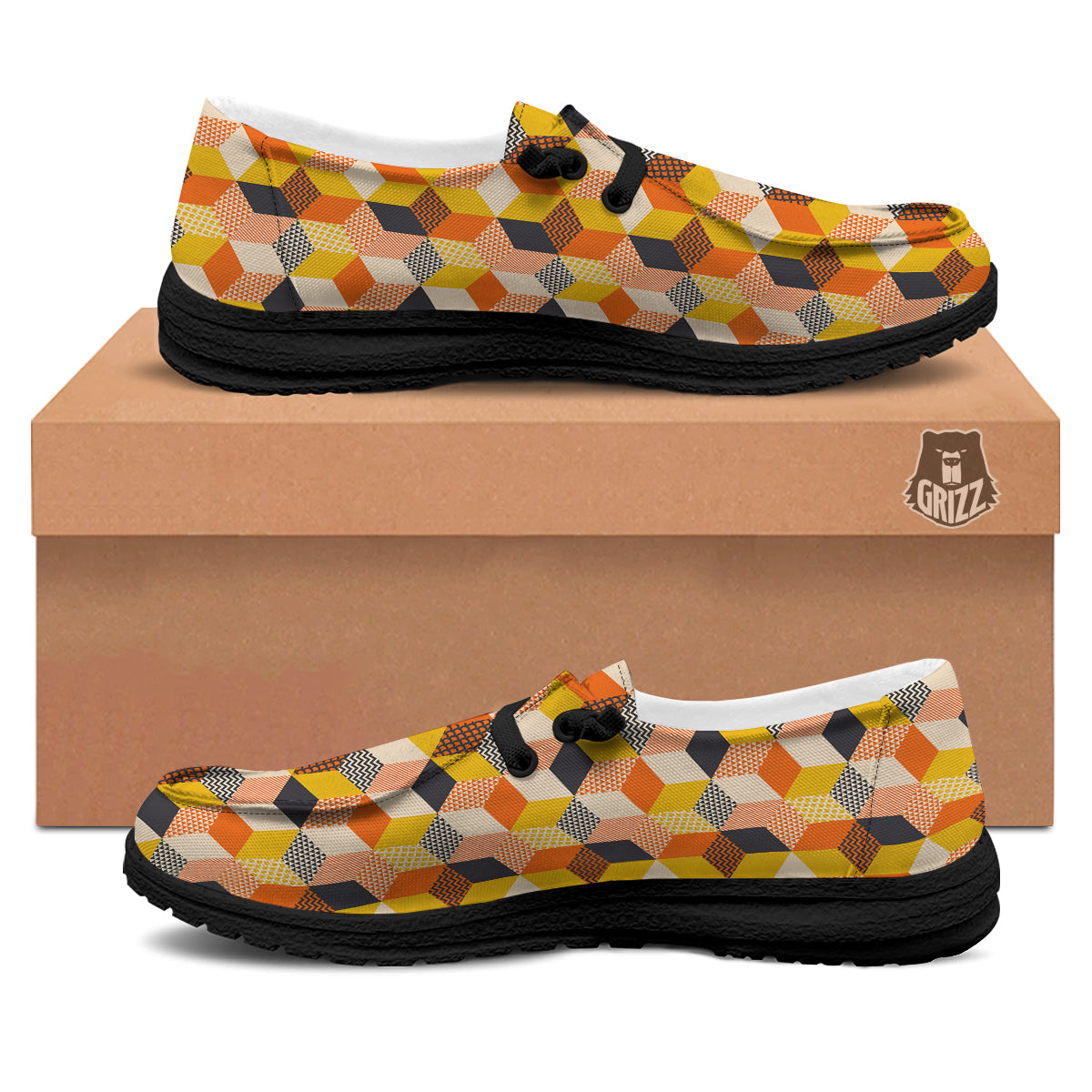 Geometric 60s Print Pattern Black Loafers-grizzshop