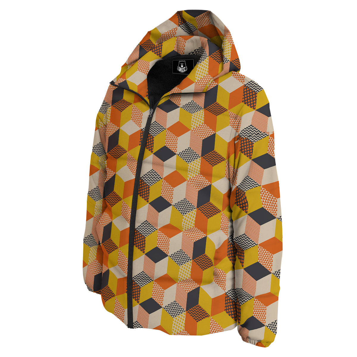 Geometric 60s Print Pattern Down Jacket-grizzshop