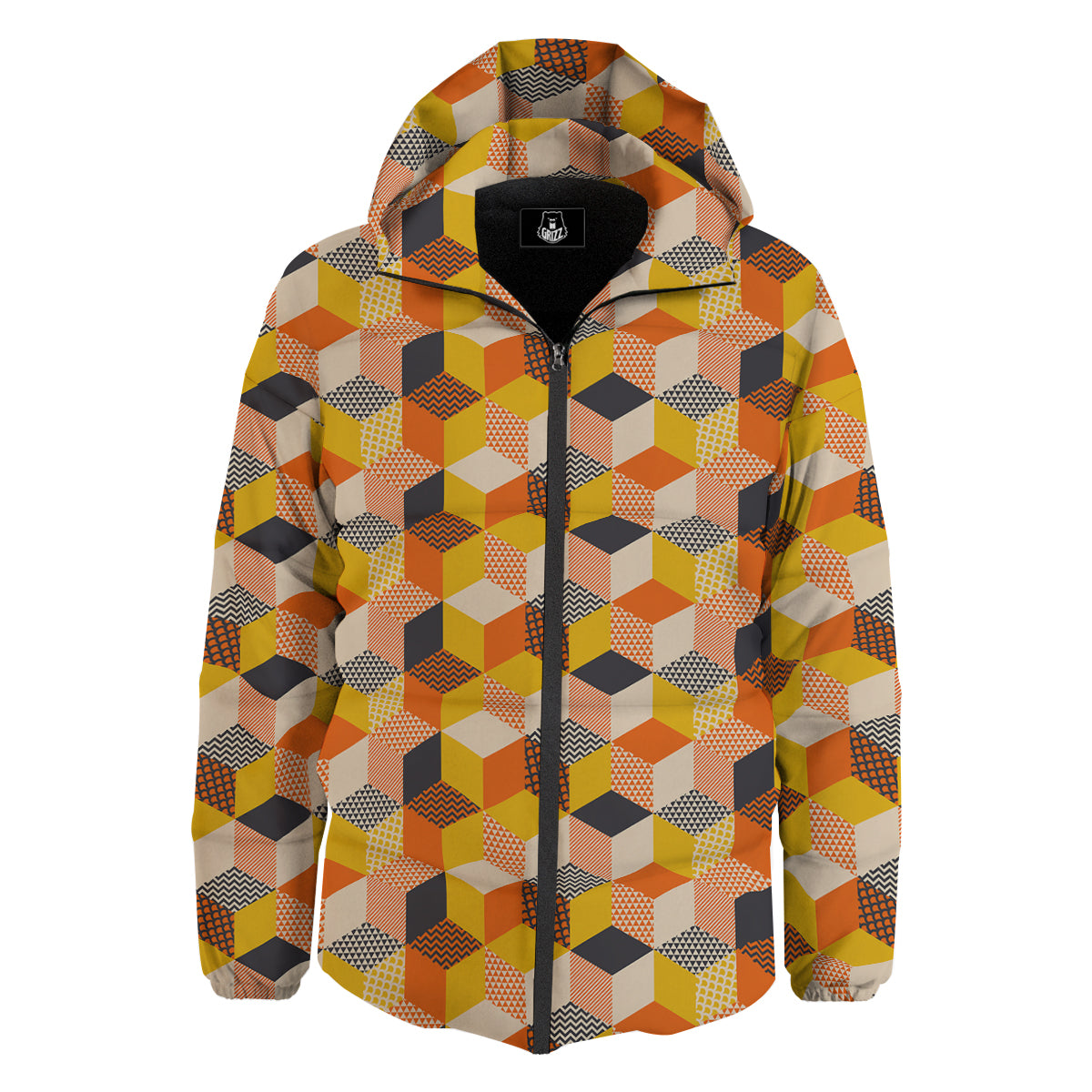 Geometric 60s Print Pattern Down Jacket-grizzshop