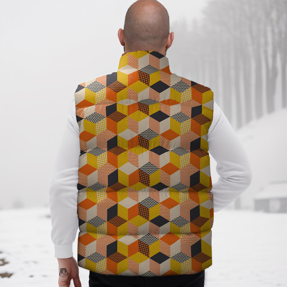Geometric 60s Print Pattern Down Vest-grizzshop
