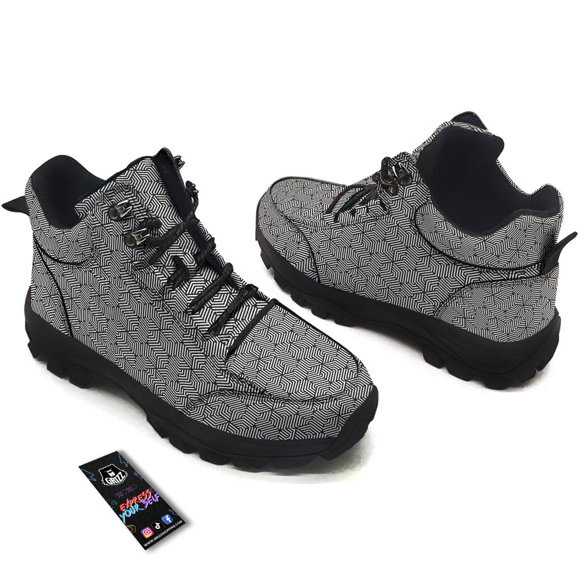 Geometric Abstract Polygonal Print Hiking Shoes-grizzshop