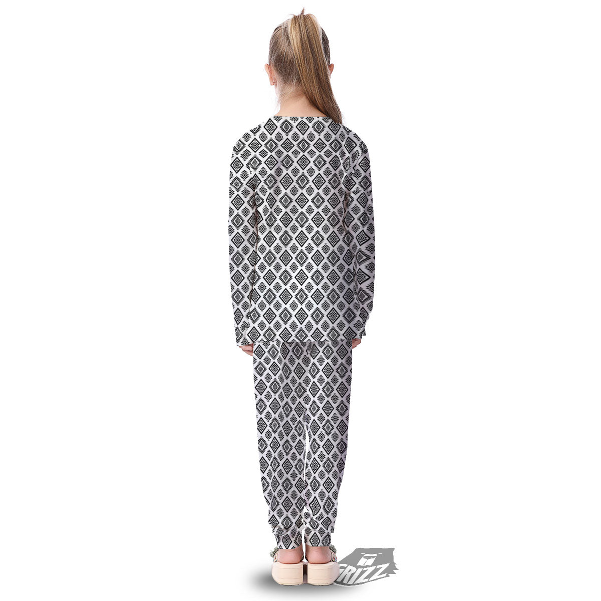 Geometric African White And Black Print Kid's Pajamas-grizzshop