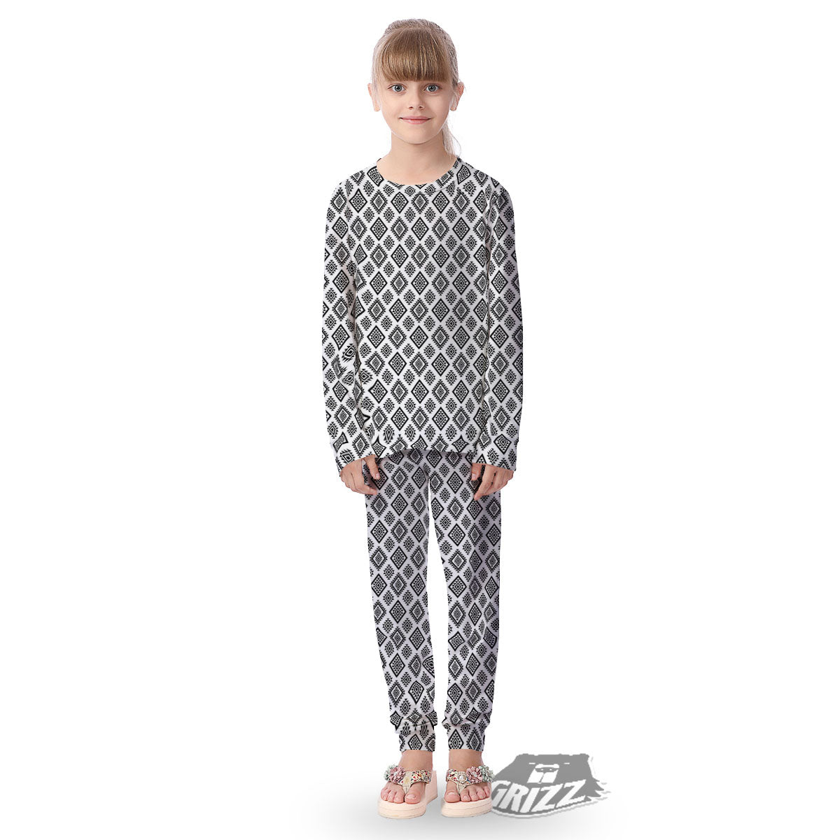 Geometric African White And Black Print Kid's Pajamas-grizzshop