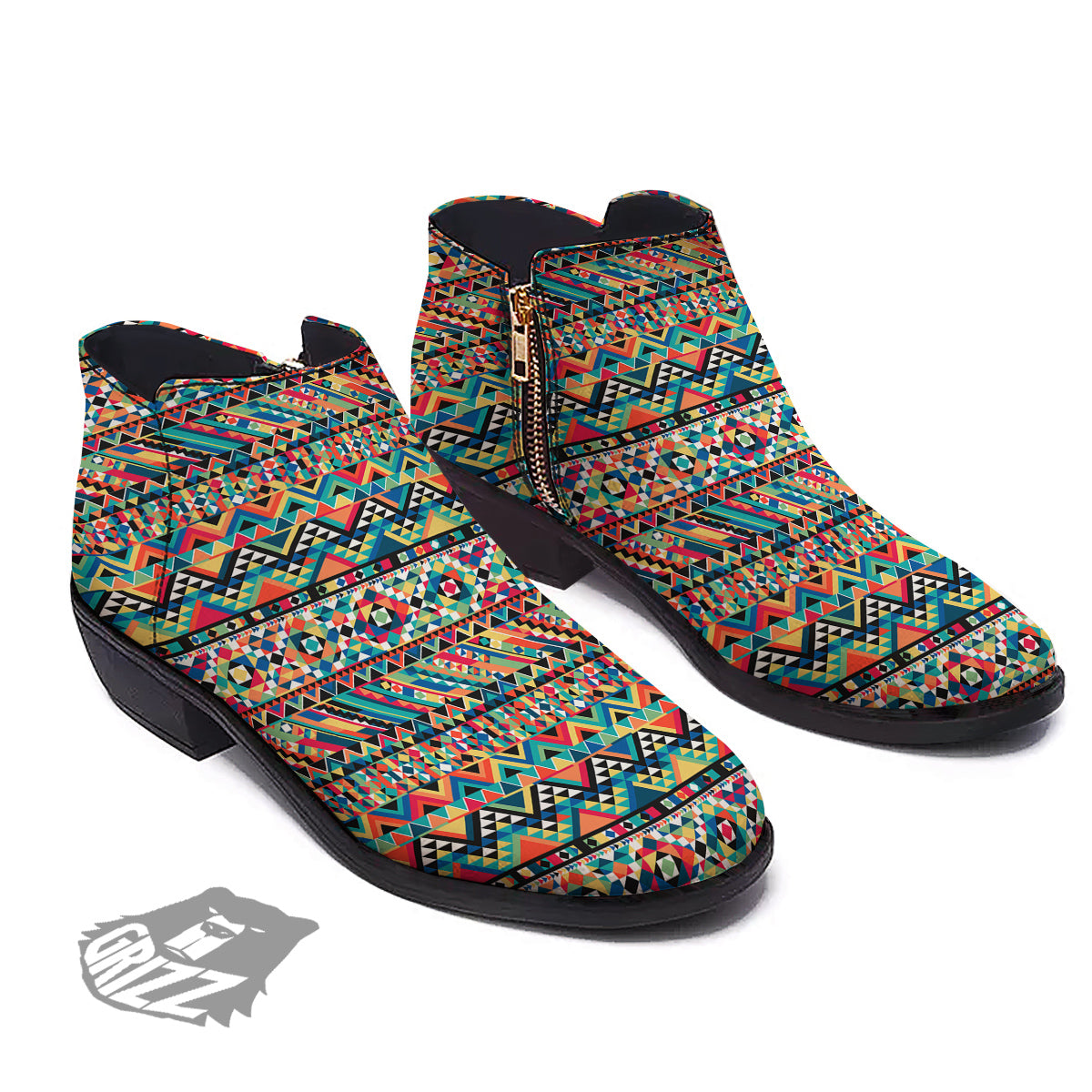 Geometric Aztec Colorful Print Pattern Ankle Boots-grizzshop