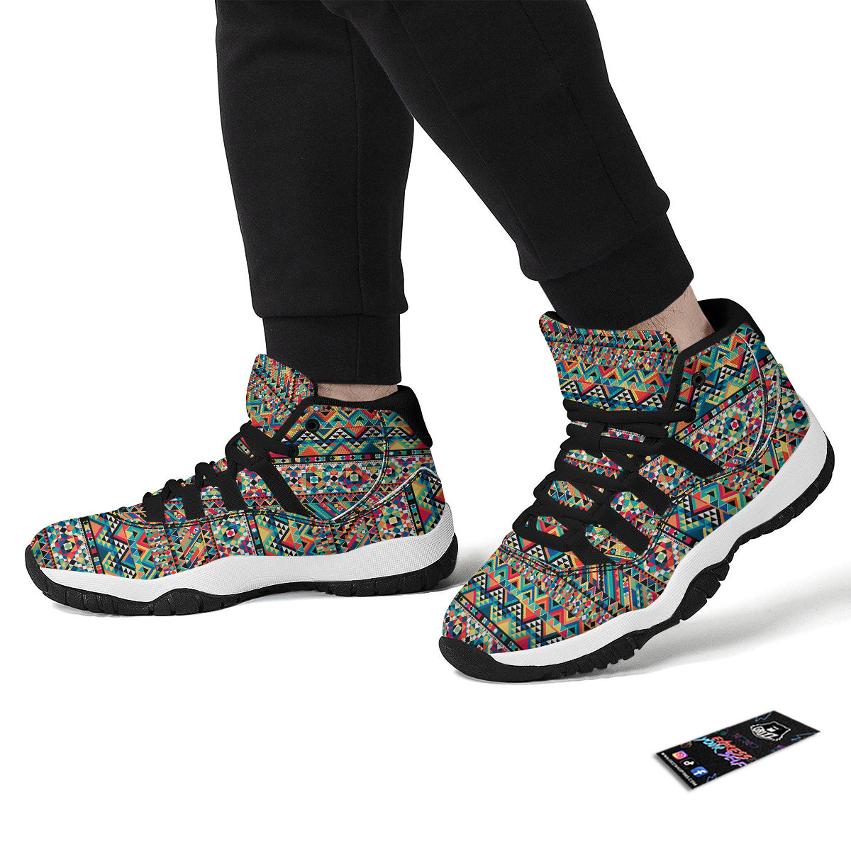 Geometric Aztec Colorful Print Pattern Black Bball Shoes-grizzshop