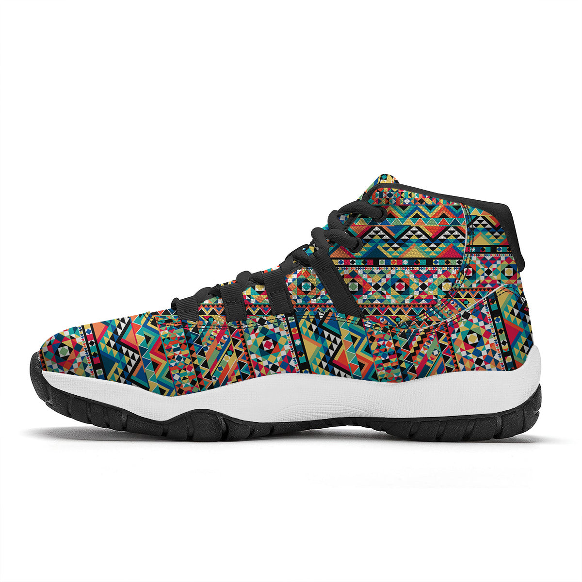 Geometric Aztec Colorful Print Pattern Black Bball Shoes-grizzshop