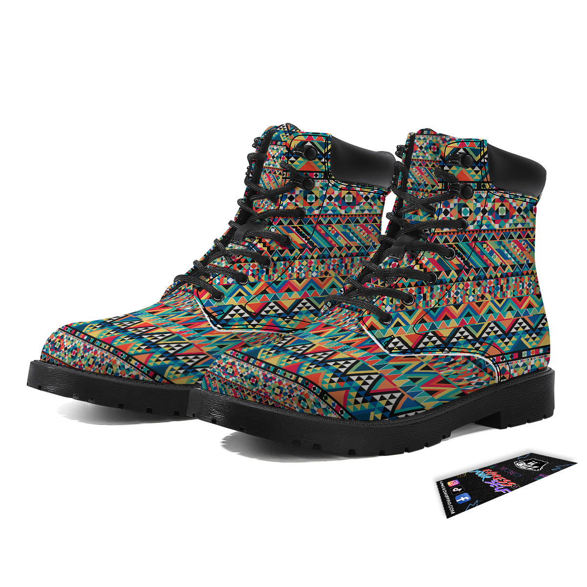 Geometric Aztec Colorful Print Pattern Boots-grizzshop