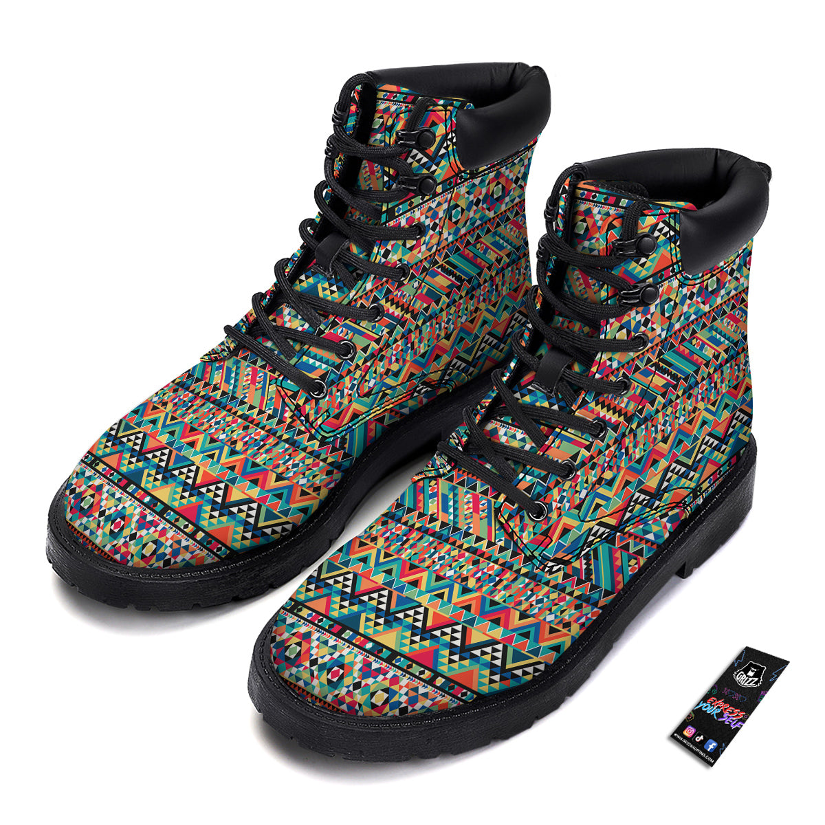 Geometric Aztec Colorful Print Pattern Boots-grizzshop