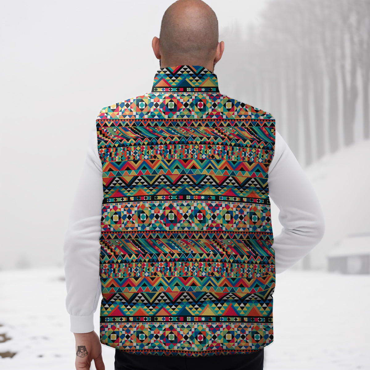Geometric Aztec Colorful Print Pattern Down Vest-grizzshop