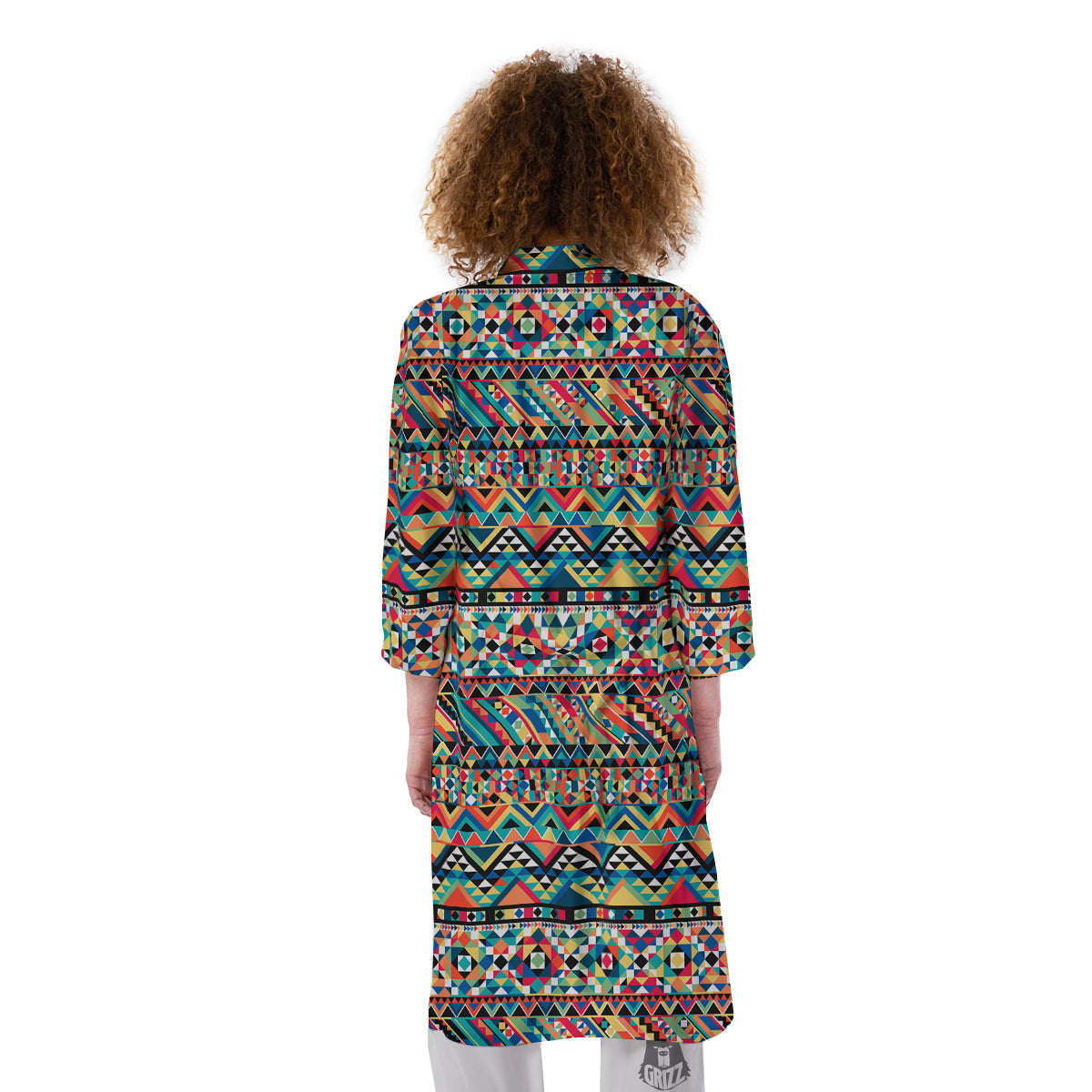 Geometric Aztec Colorful Print Pattern Kimono-grizzshop