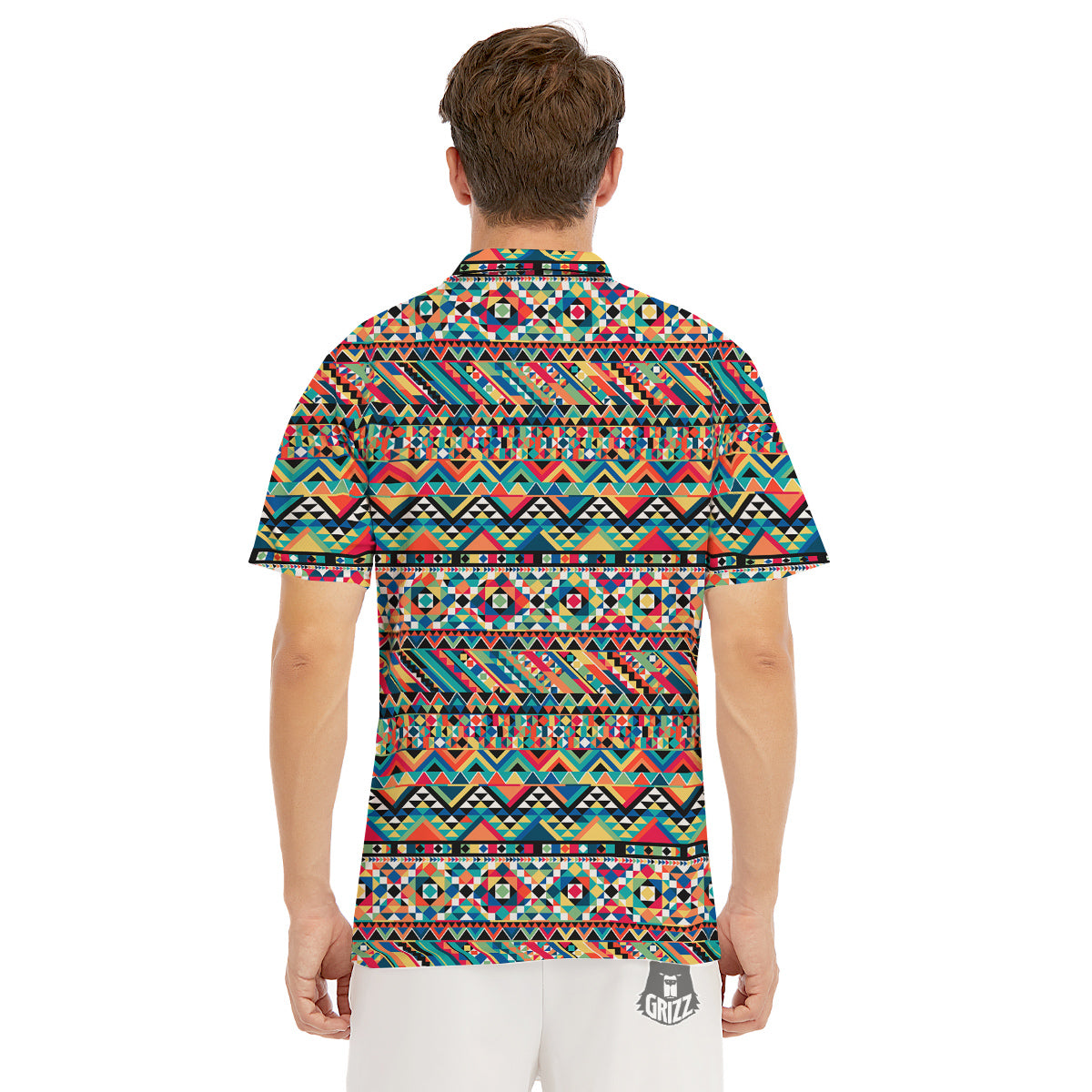 Geometric Aztec Colorful Print Pattern Men's Golf Shirts-grizzshop