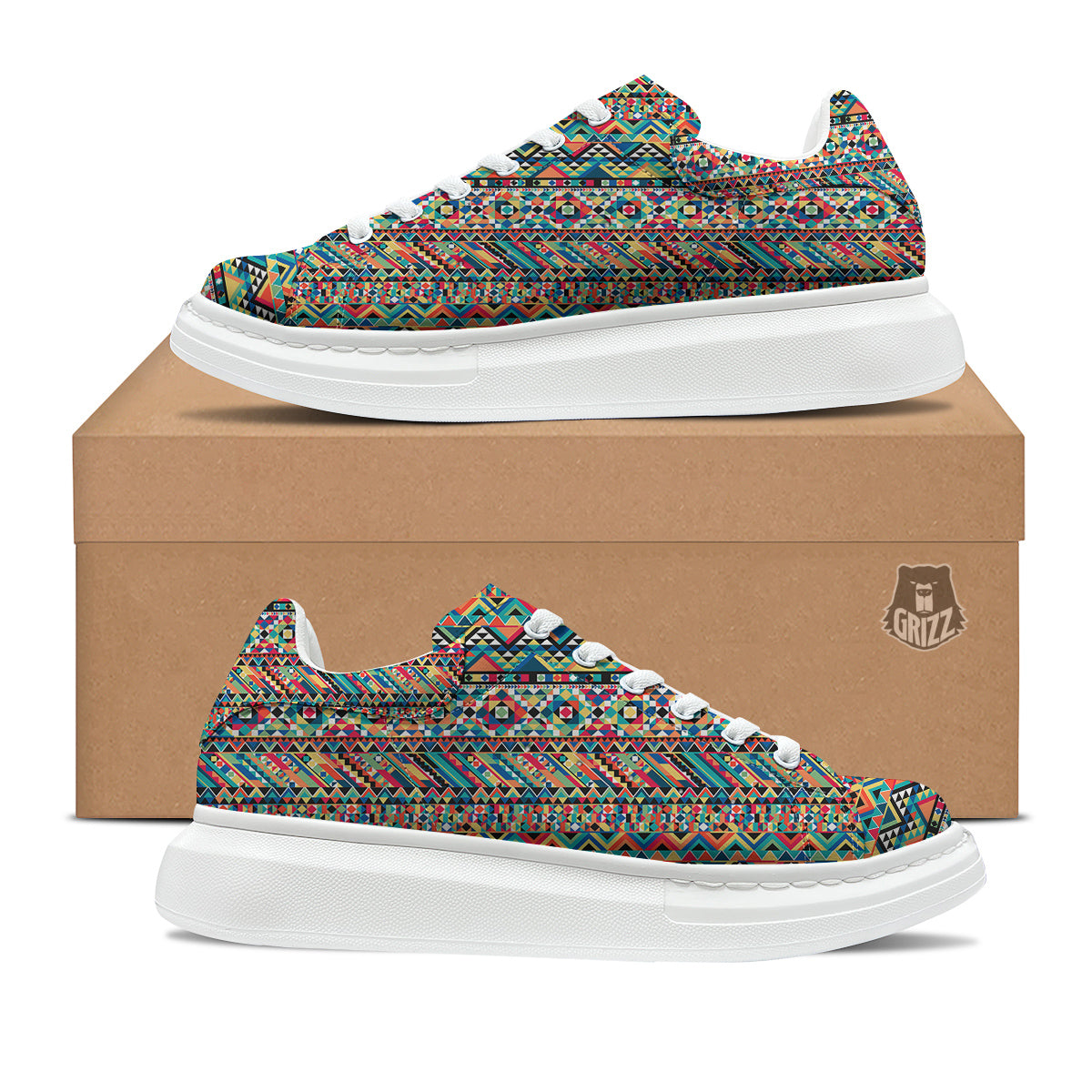 Geometric Aztec Colorful Print Pattern Platform Shoes-grizzshop