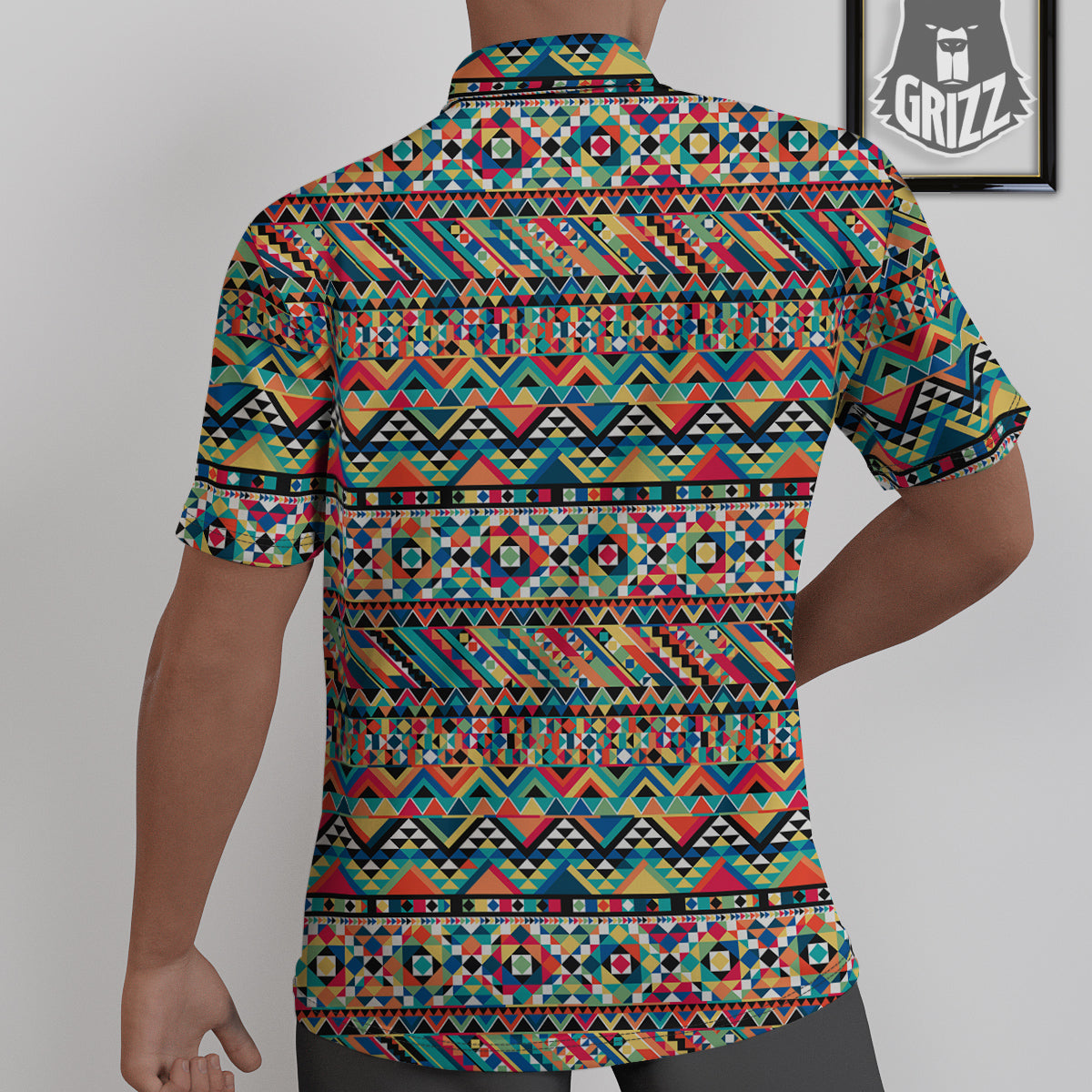 Geometric Aztec Colorful Print Pattern Untucked Shirts-grizzshop