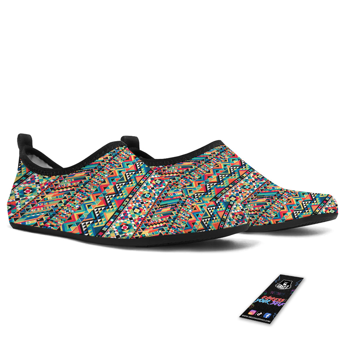 Geometric Aztec Colorful Print Pattern Water Shoes-grizzshop