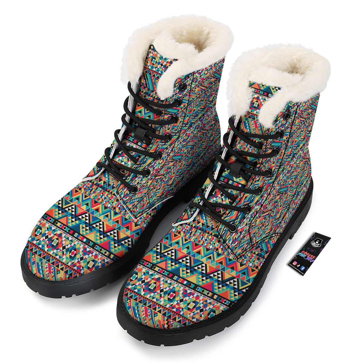 Geometric Aztec Colorful Print Pattern Winter Boots-grizzshop