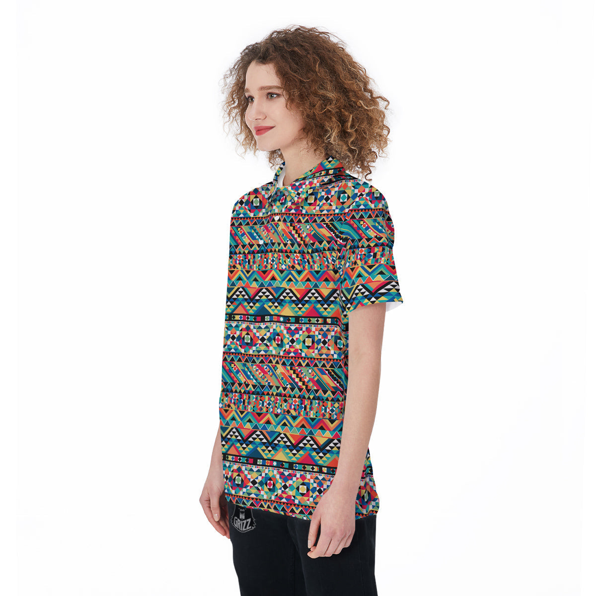 Geometric Aztec Colorful Print Pattern Women's Golf Shirts-grizzshop