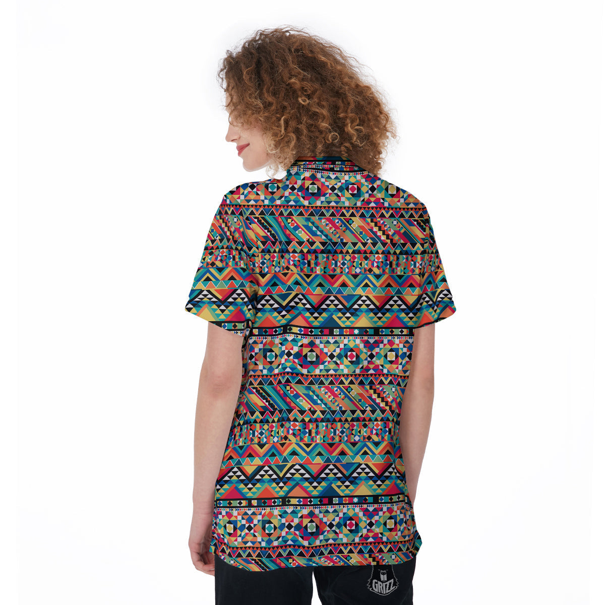 Geometric Aztec Colorful Print Pattern Women's Golf Shirts-grizzshop