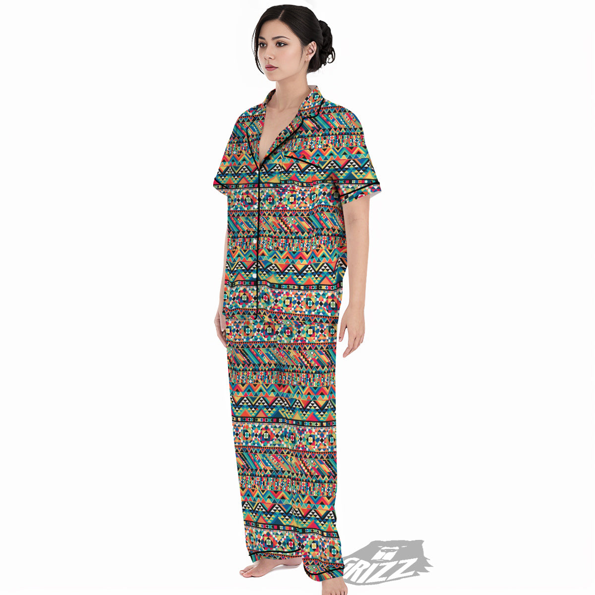 Geometric Aztec Colorful Print Pattern Women's Pajamas Set-grizzshop
