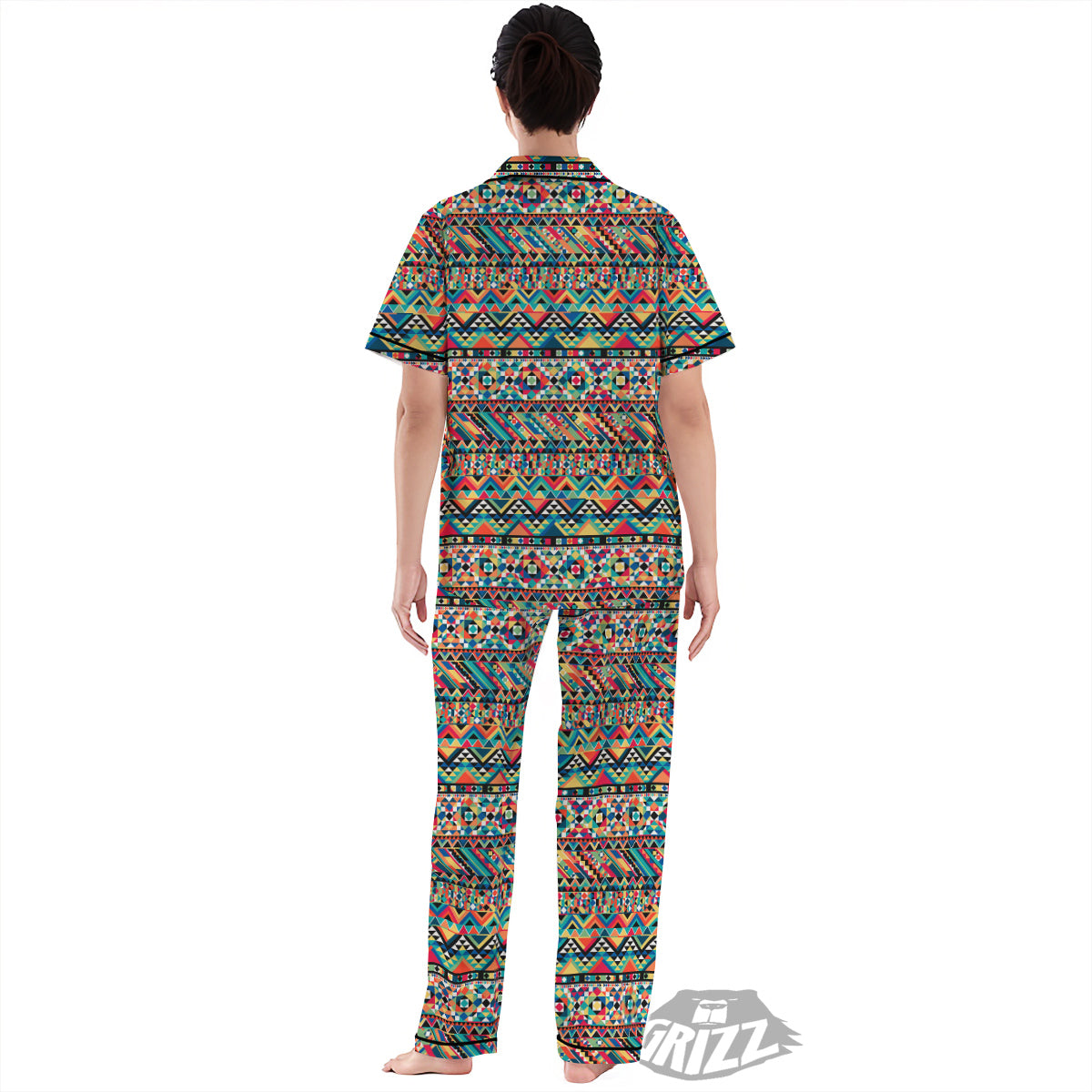 Geometric Aztec Colorful Print Pattern Women's Pajamas Set-grizzshop