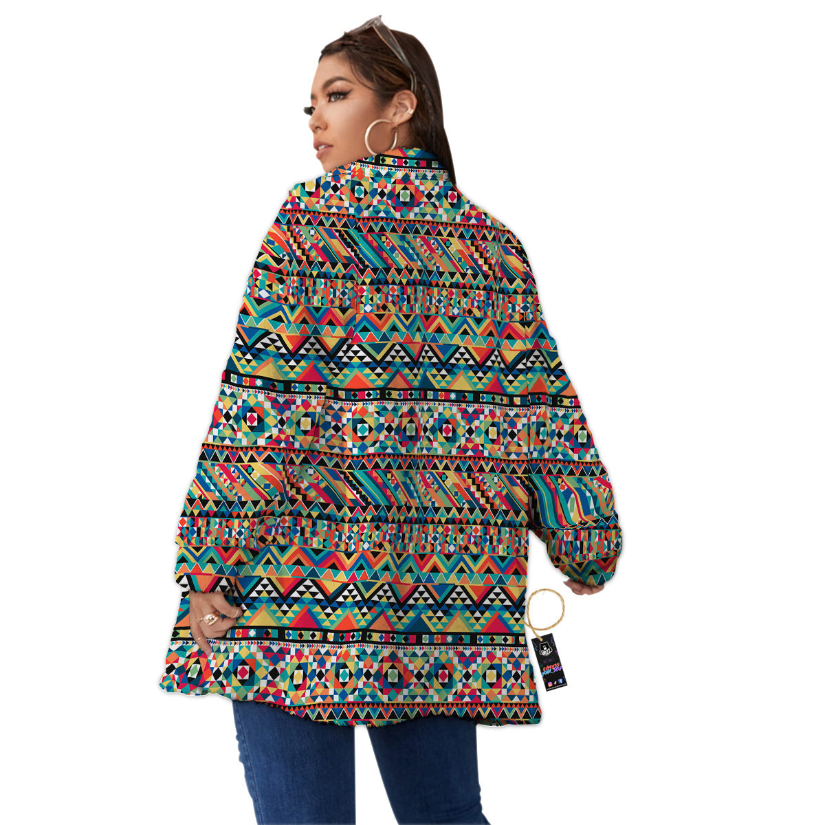 Geometric Aztec Colorful Print Pattern Women's Sherpa Jacket-grizzshop