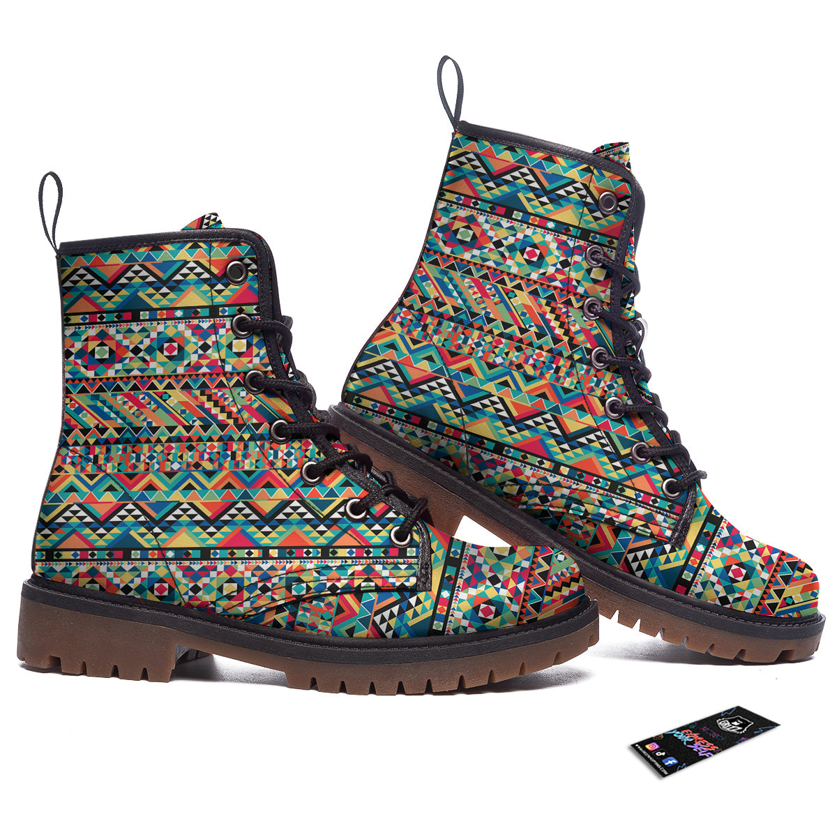 Geometric Aztec Colorful Print Pattern Work Boots-grizzshop