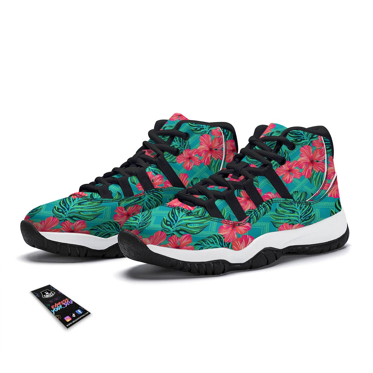 Geometric Aztec Tropical Print Pattern Black Bball Shoes-grizzshop