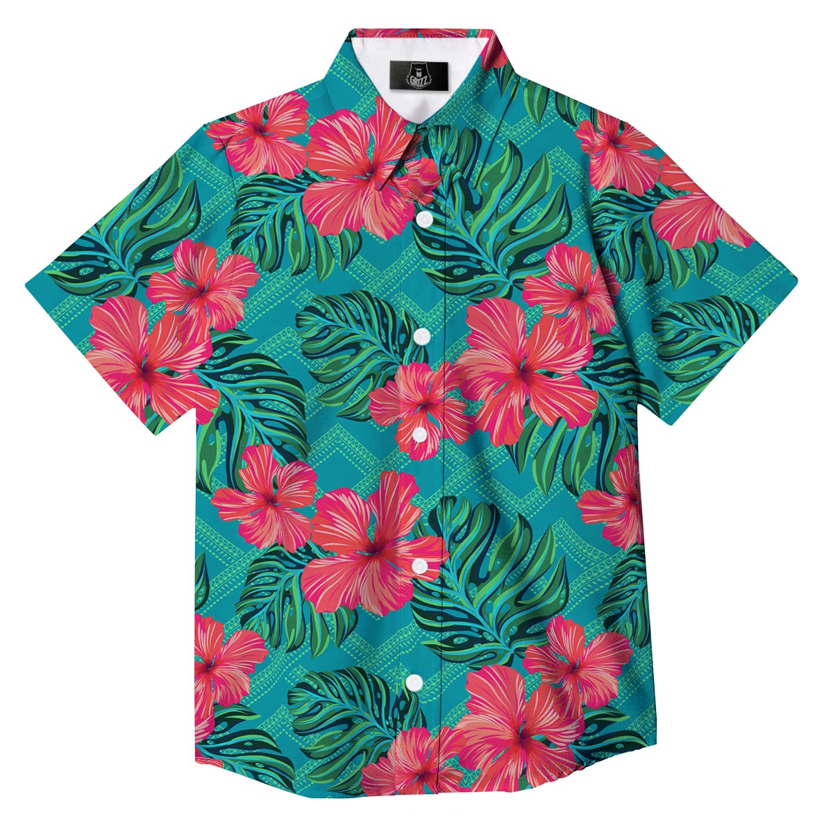 Geometric Aztec Tropical Print Pattern Button Up Shirt-grizzshop