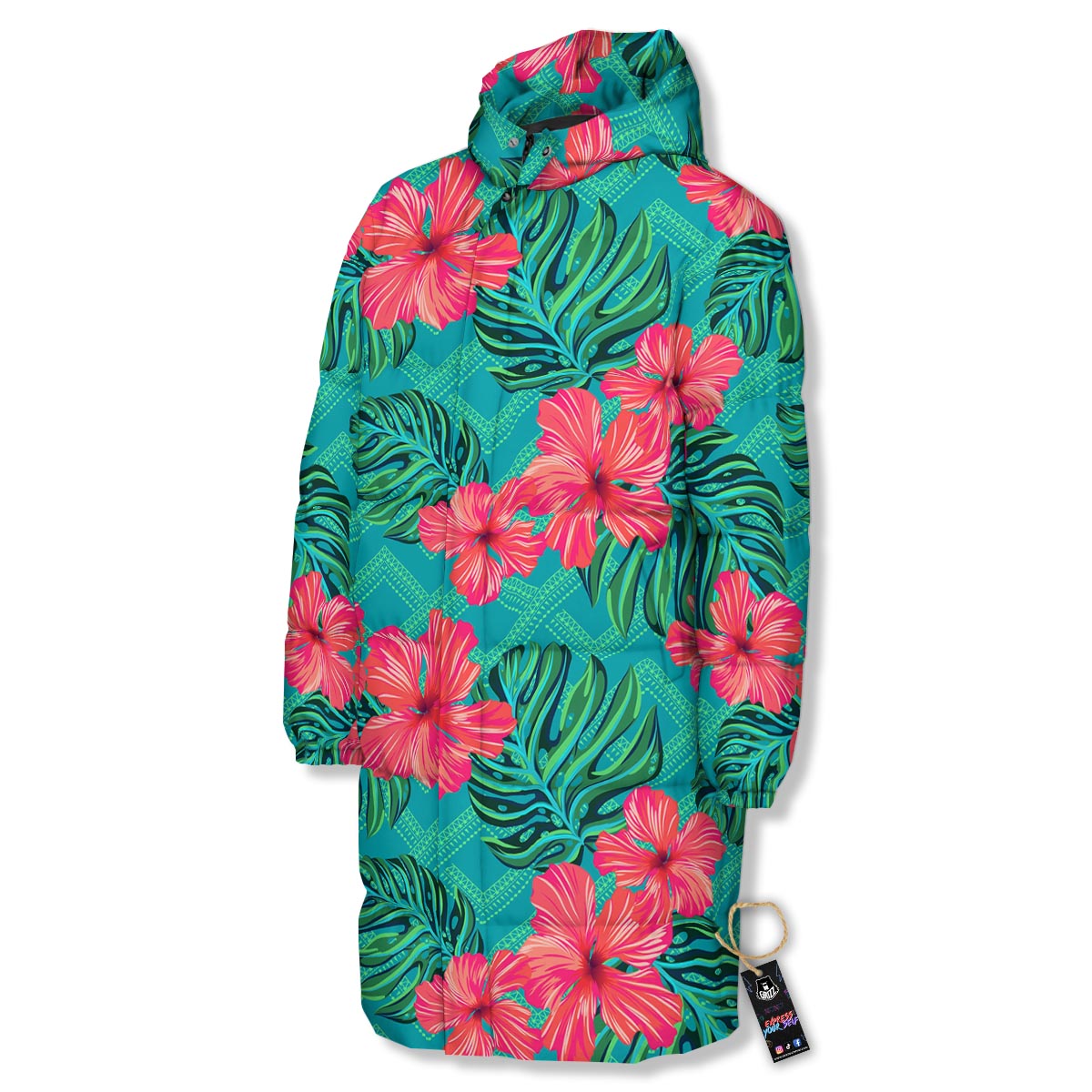Geometric Aztec Tropical Print Pattern Long Down Jacket-grizzshop